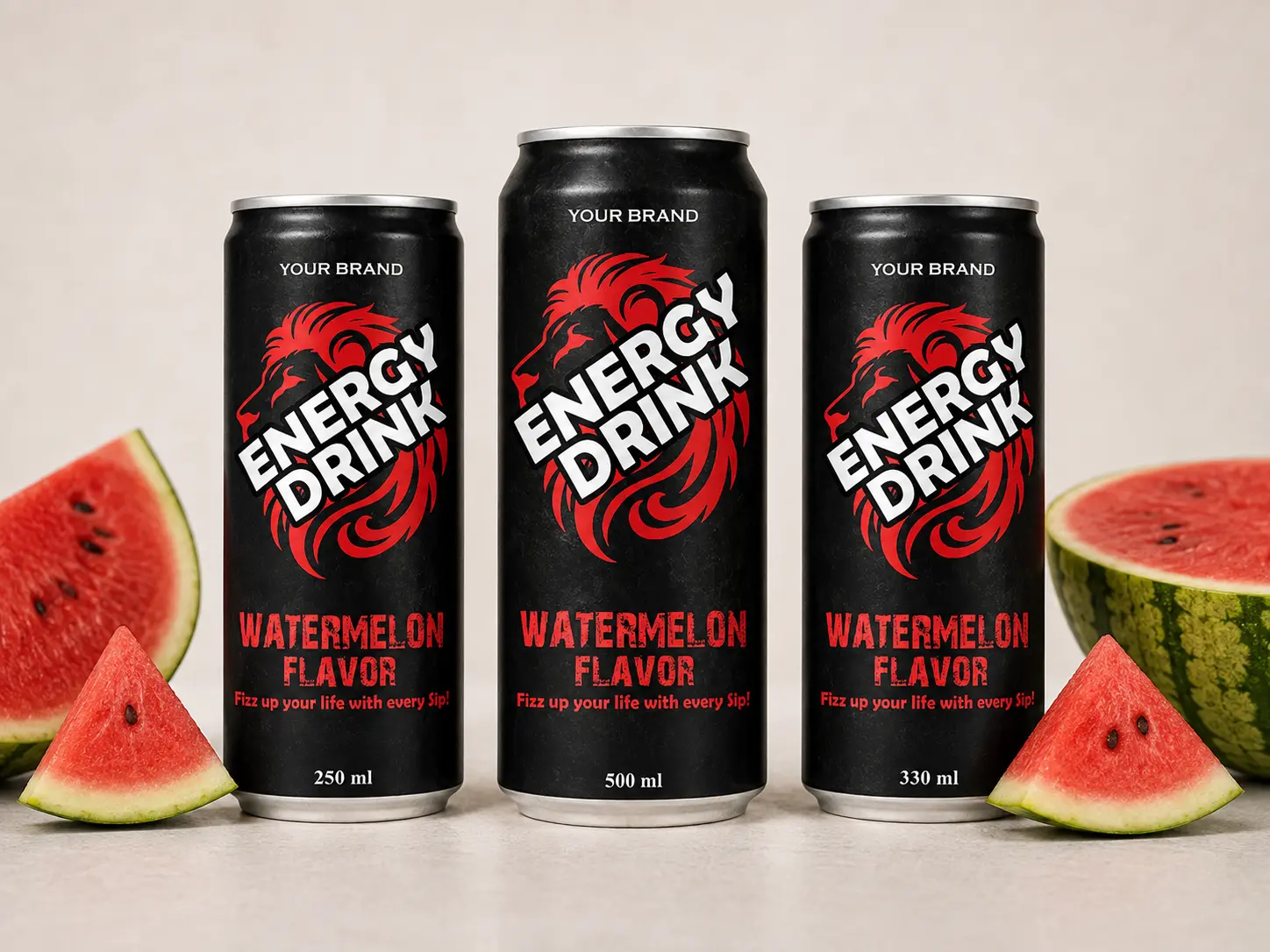 ENERGY DRINK Watermelon Flavor 250ml, 500ml and 330ml cans.